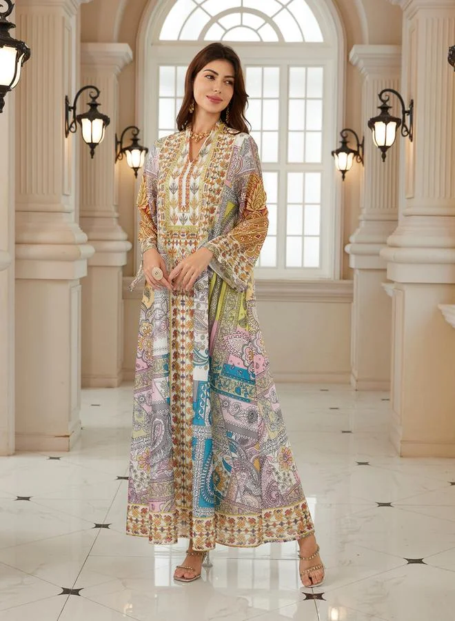 Take Two Women Printed V-Neck A-Line Jalabiya